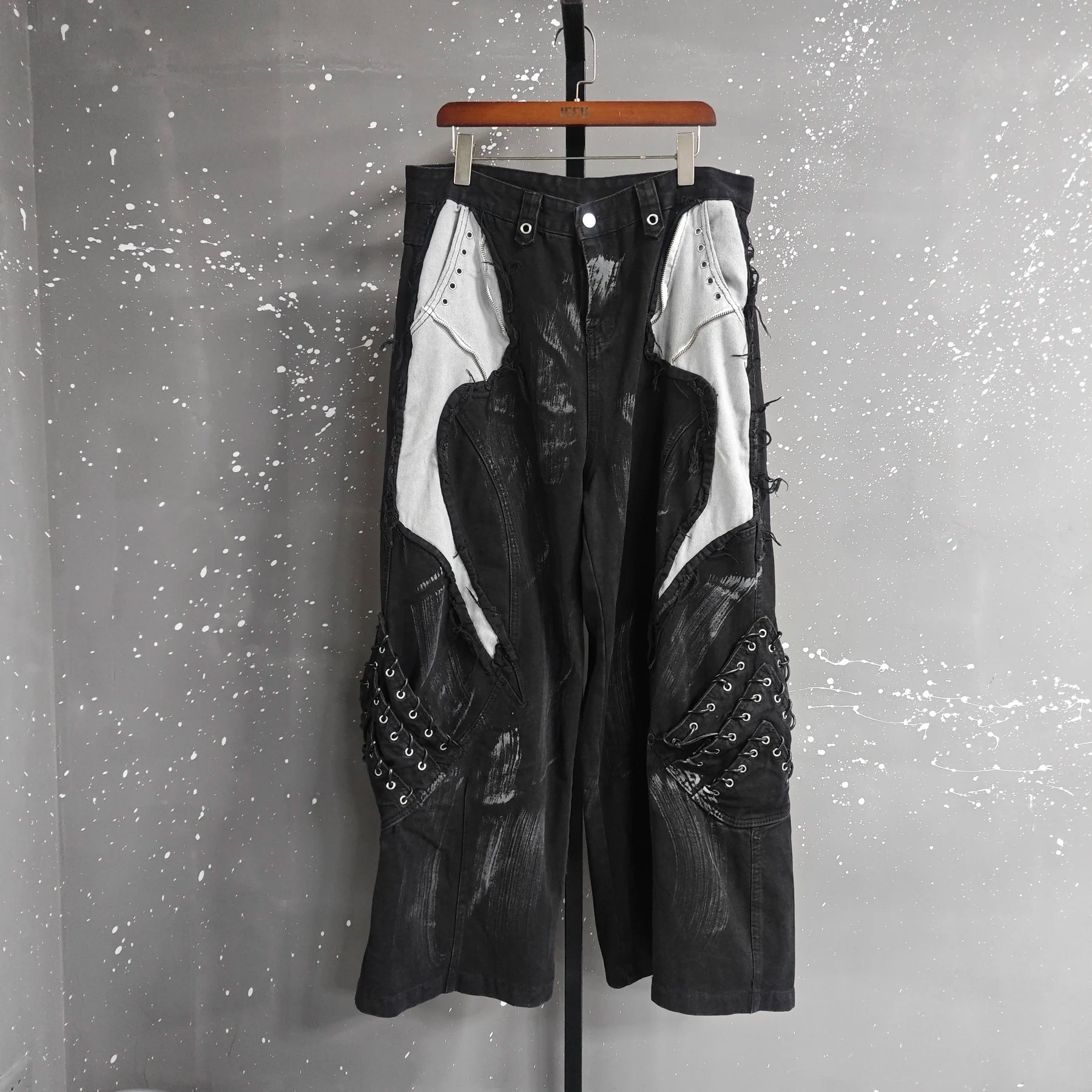 Drawstring Raw Edge Dirty-dying Worn-out Male Jeans