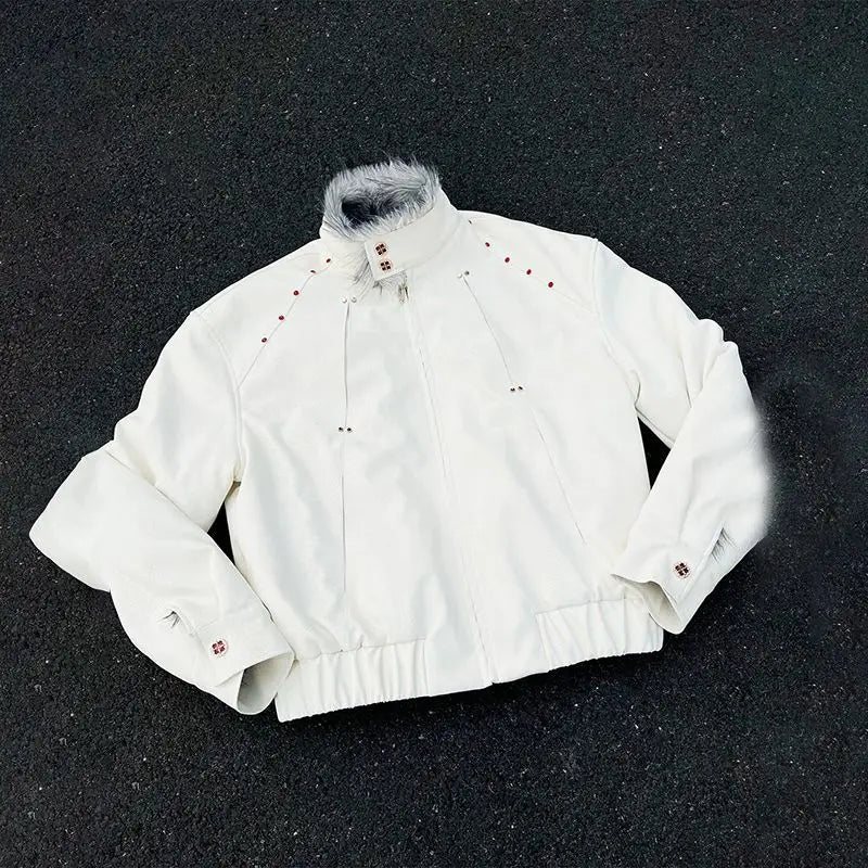 American New Fashion Solid Color Plus Velvet Padded Cotton-padded Jacket Men Y2K Gothic Harajuku Hip-hop Popular Casual Jacket