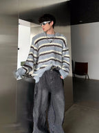 Men's Clothing Mohair Black And White Striped Design Plush Sweater Autumn And Winter Knitwear Top pullover pull homme hiver