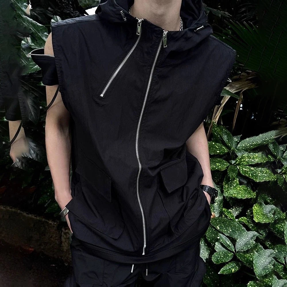 Mens Vest Double Zipper Streetwear