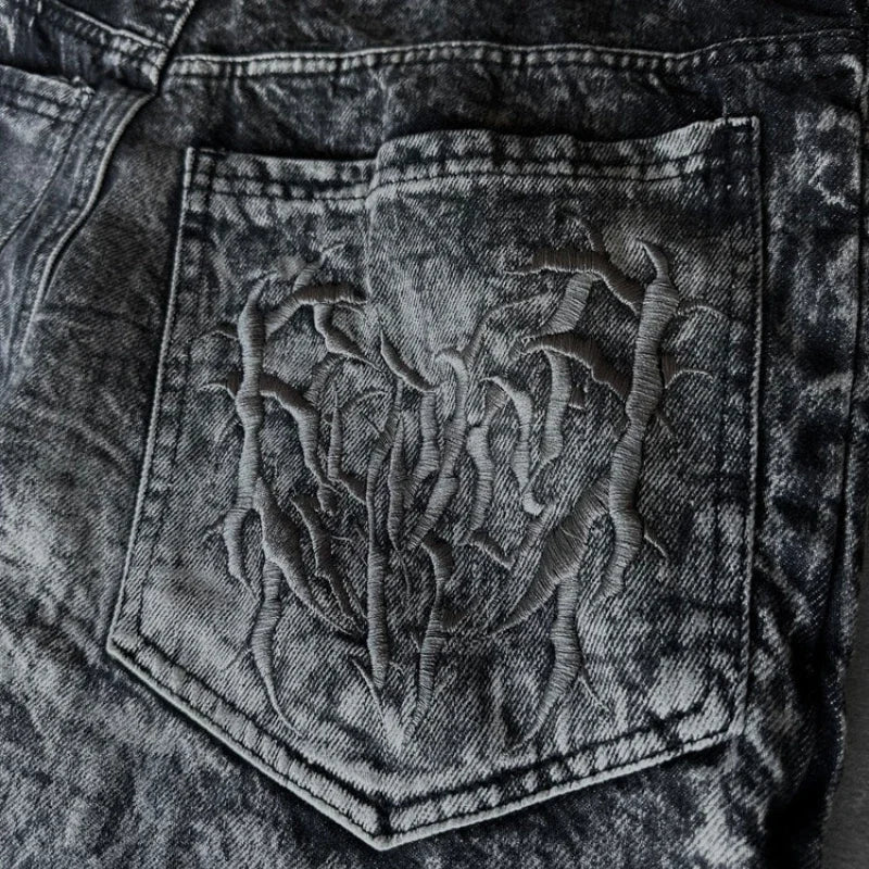 Y2K Ghost Jeans Vintage Relaxed Fit Unisex Jeans High-Street Spider Embroidery Hip-Hop Streetwear A