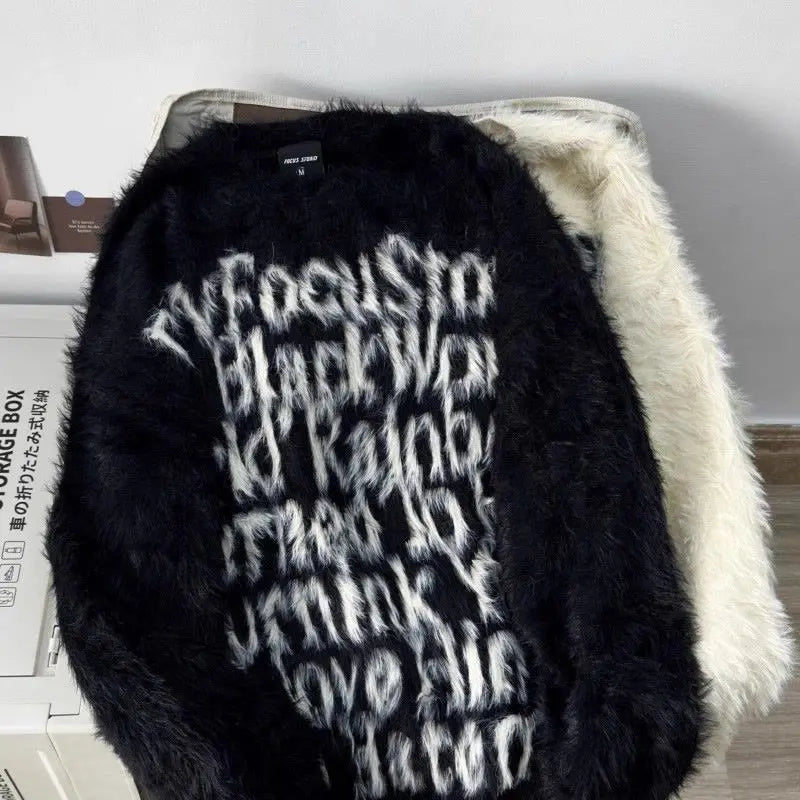 Retro Couple Letter Soft Waxy Sweater Men and Women Autumn and Winter Loose Knitted Sweater