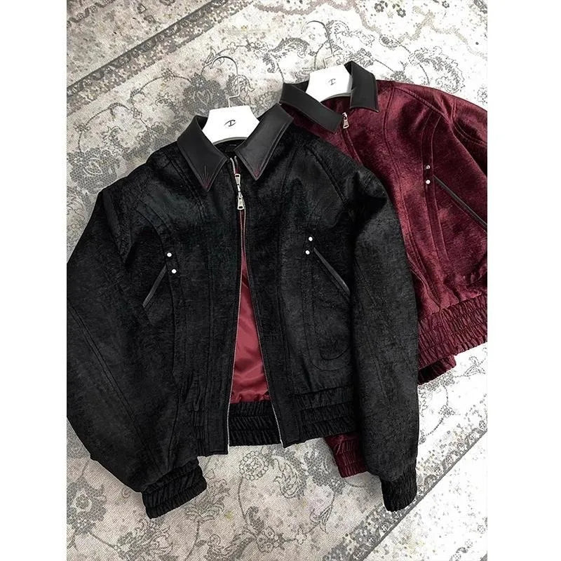 American Fashion Trend New Lapel Leather Jacket Men Y2K Harajuku Vintage Handsome High Sense Cleanfit Short Casual Couple Coats