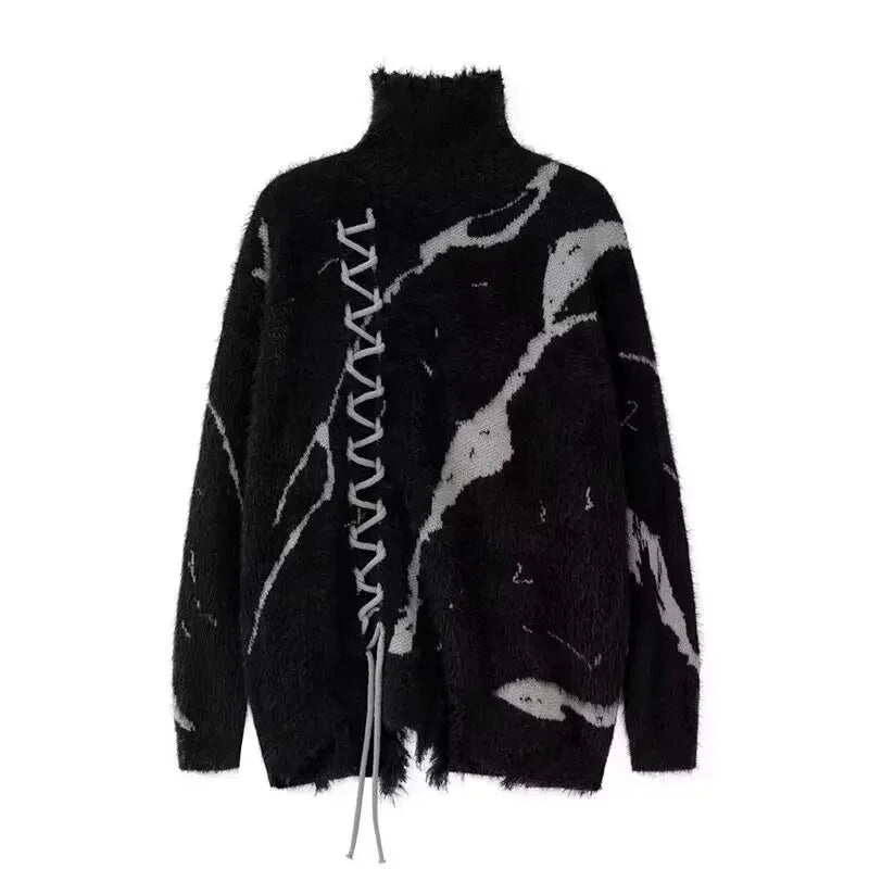 Dark Split Design High Neck Knitted Sweater