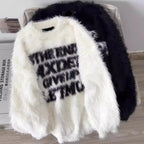 Couples Sweater American Retro Sle Loose Letter Faux Fur Women's Knitted Pullover Autumn Winter Faion Sensation