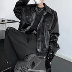 Y2K Mens Jacket Crocodile Pattern Shoulder Pads Leather Jacket Autumn Casual Breathable Youthful Retro Top Men's Clothing 2024