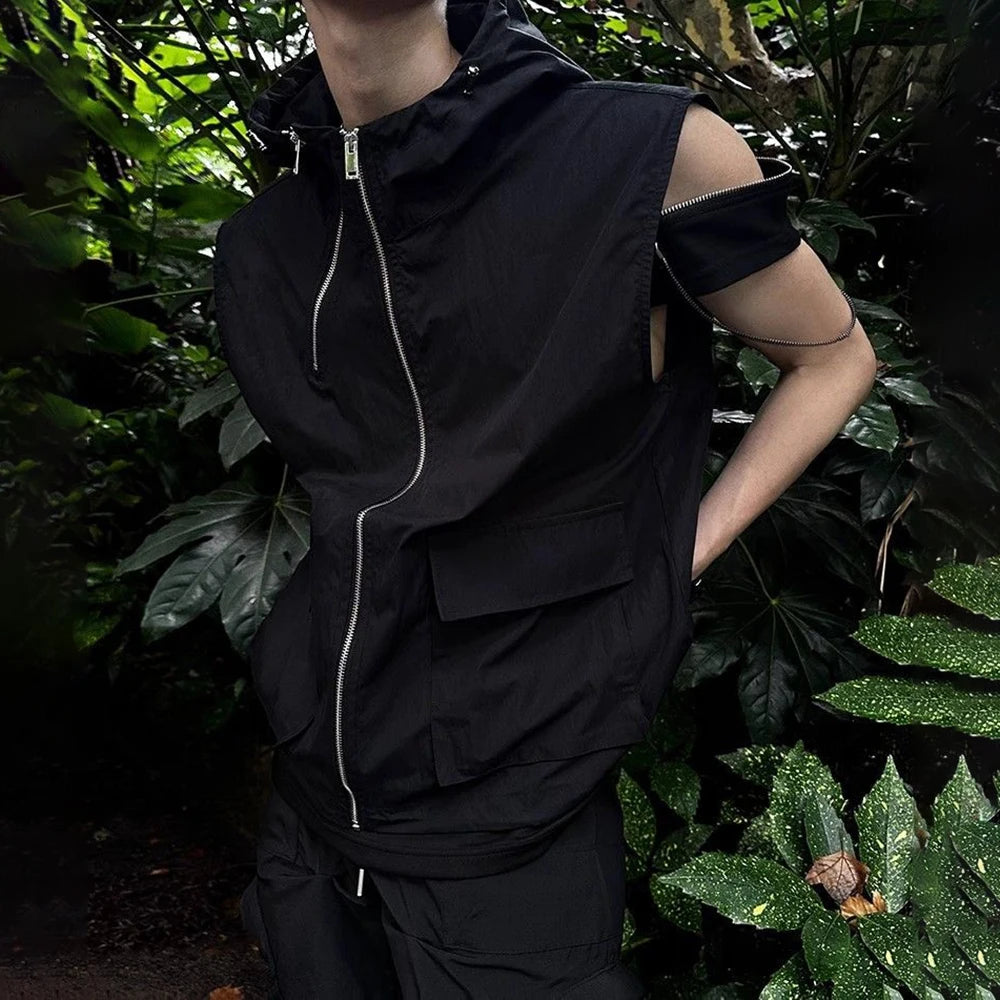Mens Vest Double Zipper Streetwear