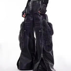 Long Baggy Black Pu Leather Wide Leg Cargo Pants