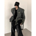 Retro Washed Shoulder Padded Denim Jacket