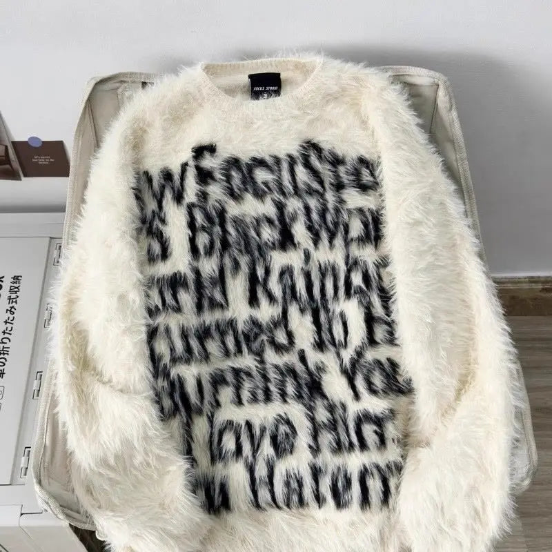 Retro Couple Letter Soft Waxy Sweater Men and Women Autumn and Winter Loose Knitted Sweater