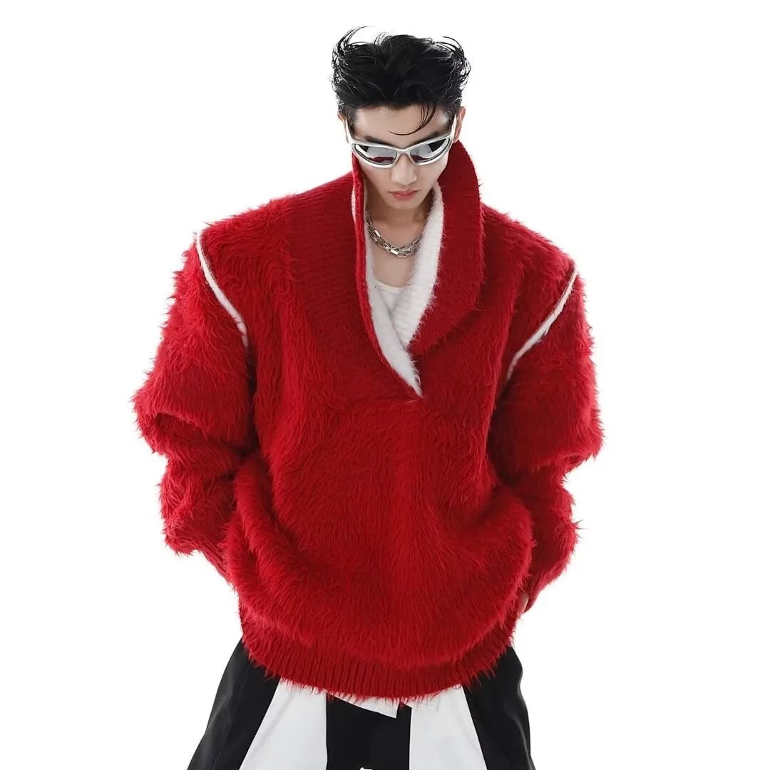 V-neck Pullover Mens Hip Hop Knit