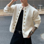 2025 Winter New Men's Solid Color Long-Sleeved Cardigan American Retro Fashion Trendy High Street Casual Loose Niche Men's Top