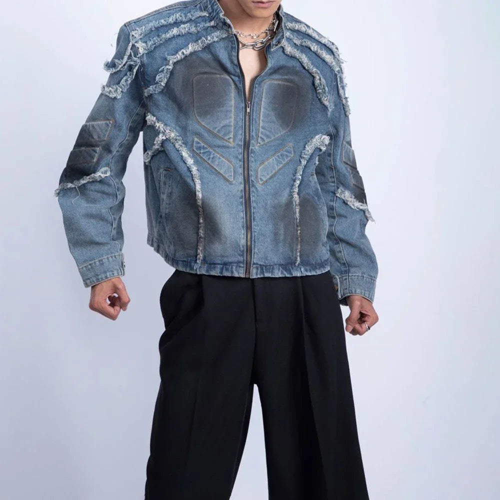 Mens Biker Tassel Raw Edge Jacket