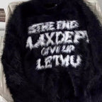 Couples Sweater American Retro Sle Loose Letter Faux Fur Women's Knitted Pullover Autumn Winter Faion Sensation