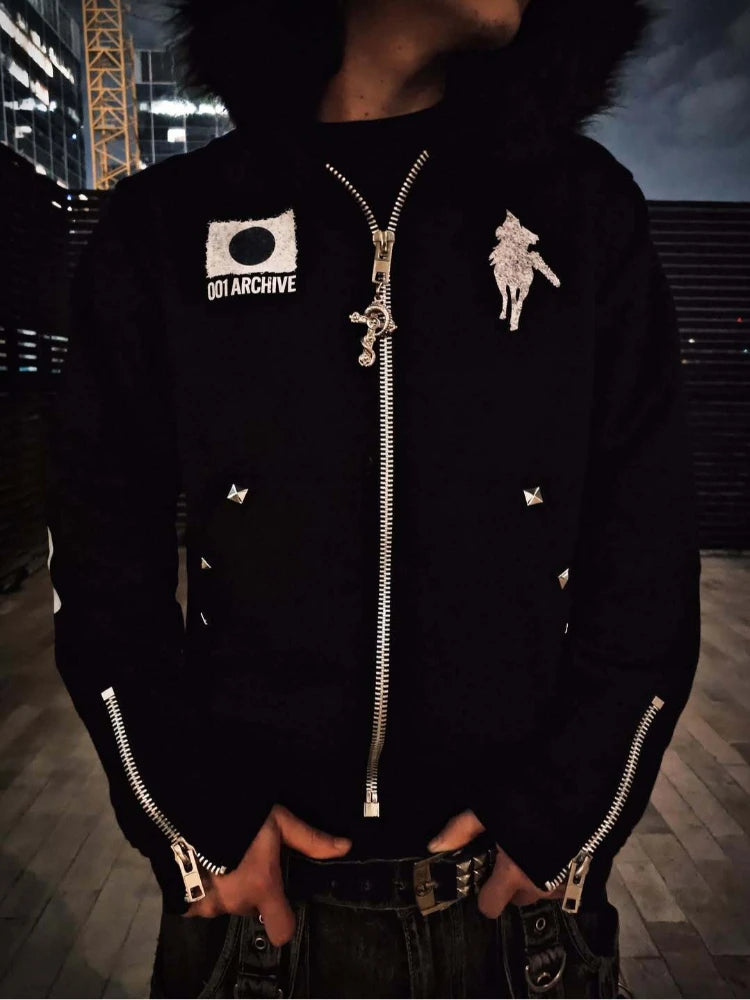 hooded hip-hop printed sweatshirt