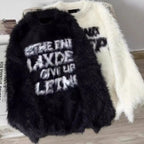 Couples Sweater American Retro Sle Loose Letter Faux Fur Women's Knitted Pullover Autumn Winter Faion Sensation