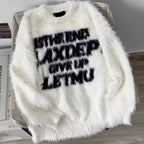 Couples Sweater American Retro Sle Loose Letter Faux Fur Women's Knitted Pullover Autumn Winter Faion Sensation