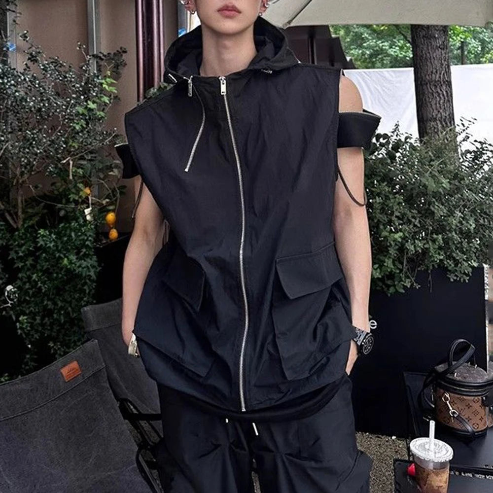 Mens Vest Double Zipper Streetwear