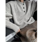 Men's Fashion Lazy Style Knitted Sweater Single Button Loose Henry Collar Winter Casual Outerwear Comfortable Soft Cotton