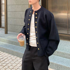 2025 Winter New Men's Solid Color Long-Sleeved Cardigan American Retro Fashion Trendy High Street Casual Loose Niche Men's Top