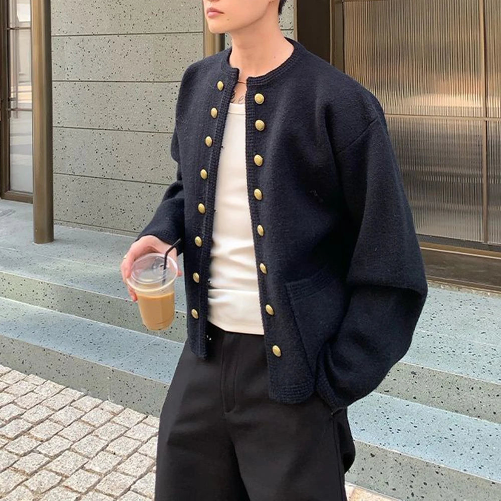 2025 Winter New Men's Solid Color Long-Sleeved Cardigan American Retro Fashion Trendy High Street Casual Loose Niche Men's Top