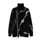 Dark Split Design High Neck Knitted Sweater