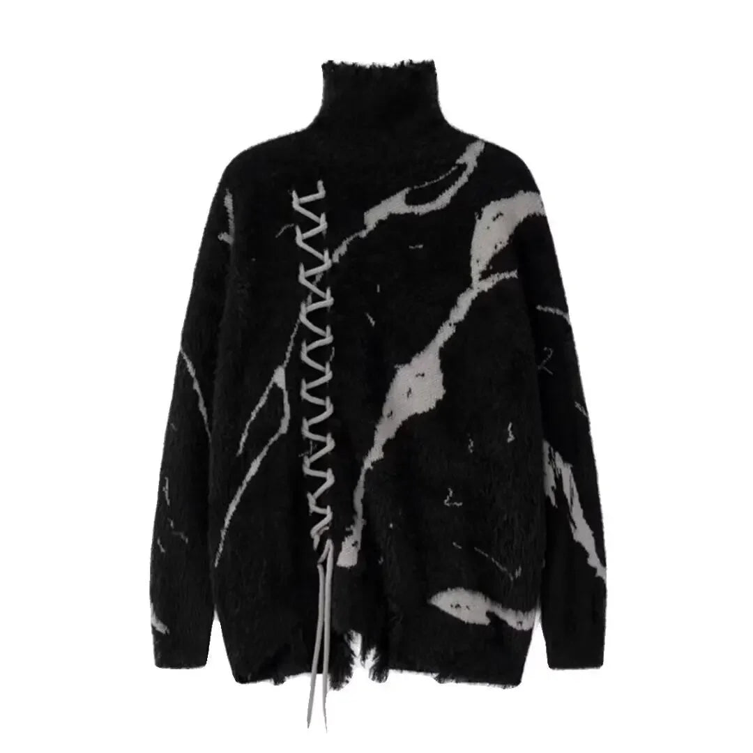 Dark Split Design High Neck Knitted Sweater