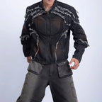Mens Biker Tassel Raw Edge Jacket
