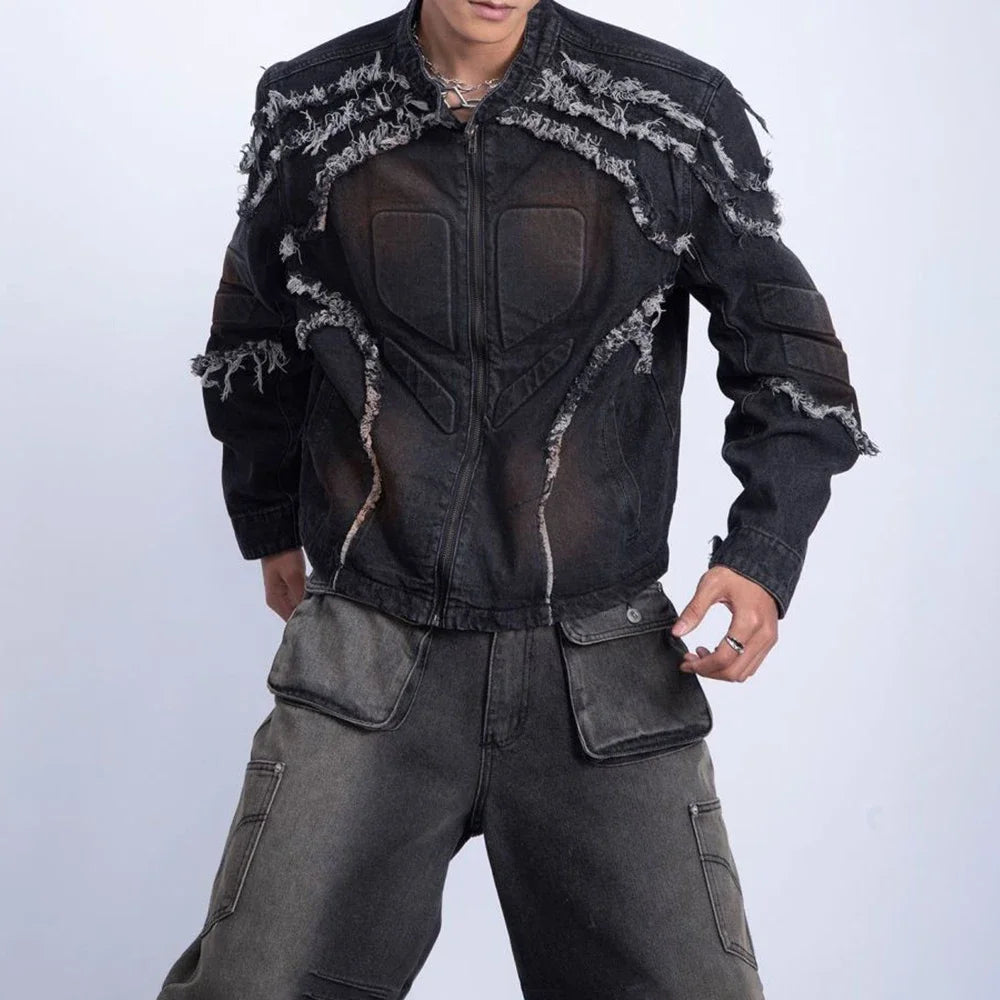 Mens Biker Tassel Raw Edge Jacket