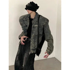 Retro Washed Shoulder Padded Denim Jacket