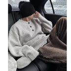 Men's Fashion Lazy Style Knitted Sweater Single Button Loose Henry Collar Winter Casual Outerwear Comfortable Soft Cotton