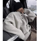 Men's Fashion Lazy Style Knitted Sweater Single Button Loose Henry Collar Winter Casual Outerwear Comfortable Soft Cotton