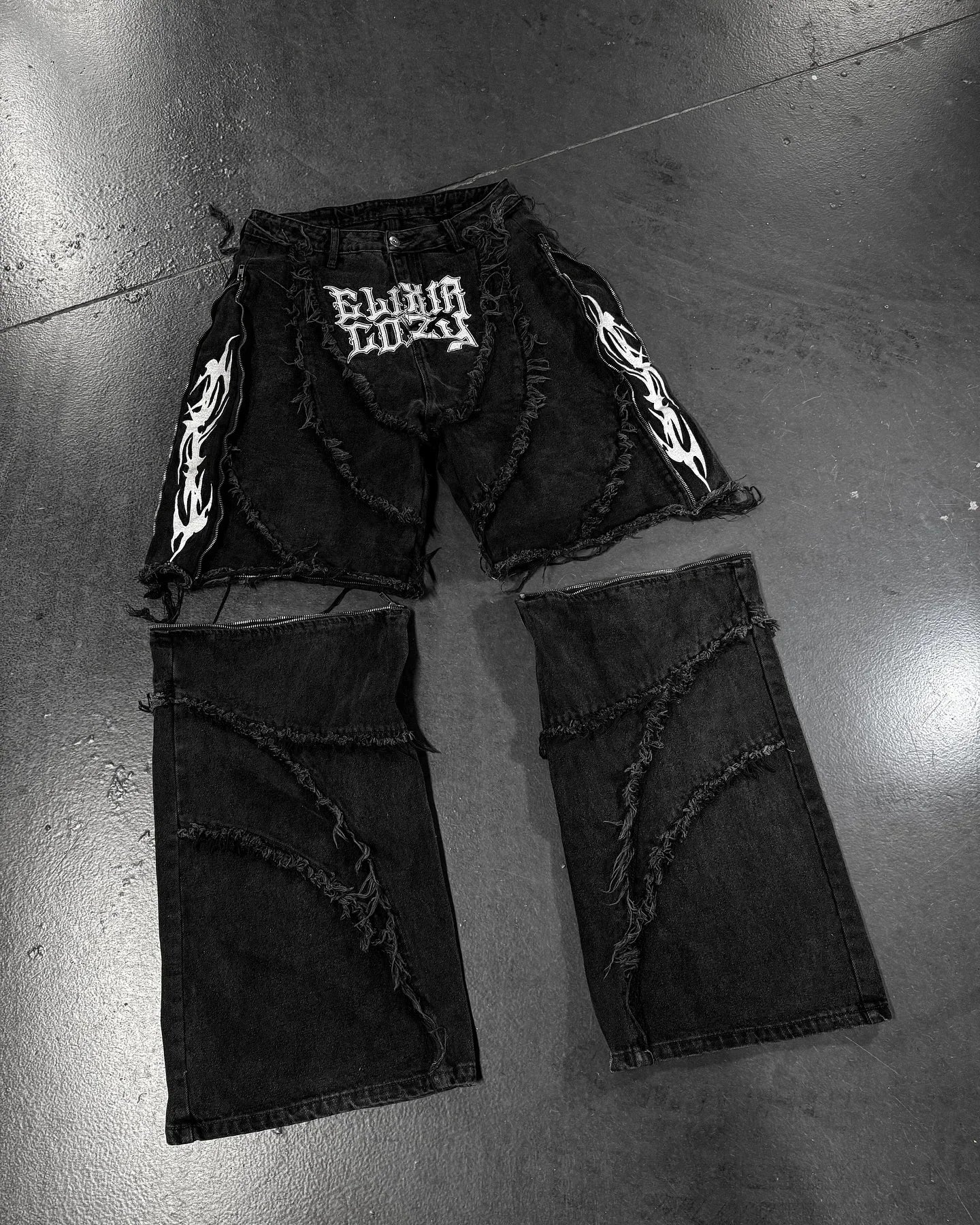 Patchwork Striped Embroidered Frayed Denim Pants