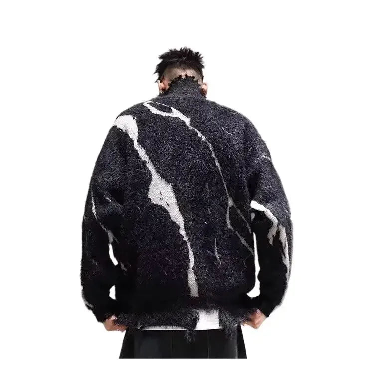 Dark Split Design High Neck Knitted Sweater