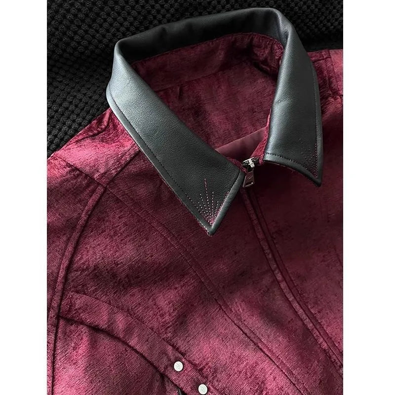 American Fashion Trend New Lapel Leather Jacket Men Y2K Harajuku Vintage Handsome High Sense Cleanfit Short Casual Couple Coats