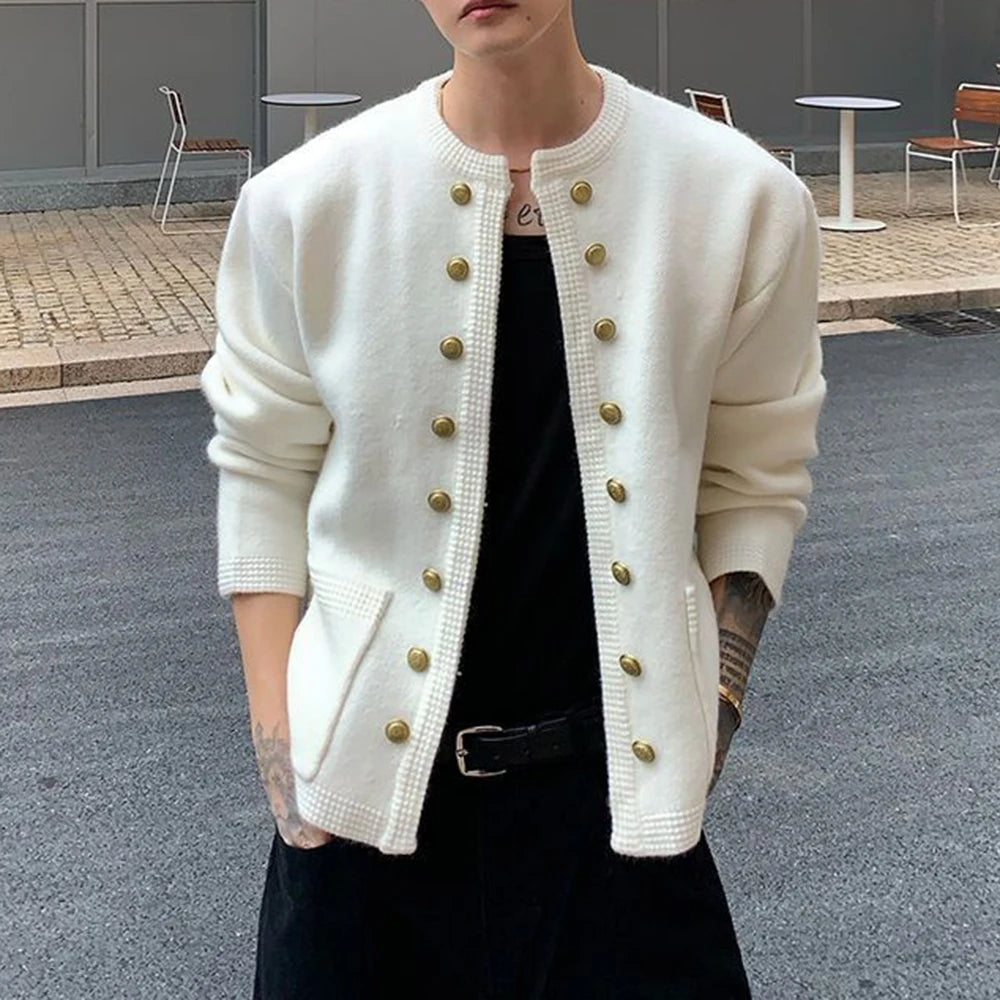 2025 Winter New Men's Solid Color Long-Sleeved Cardigan American Retro Fashion Trendy High Street Casual Loose Niche Men's Top