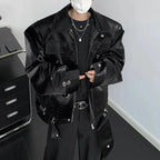 Y2K Mens Jacket Crocodile Pattern Shoulder Pads Leather Jacket Autumn Casual Breathable Youthful Retro Top Men's Clothing 2024