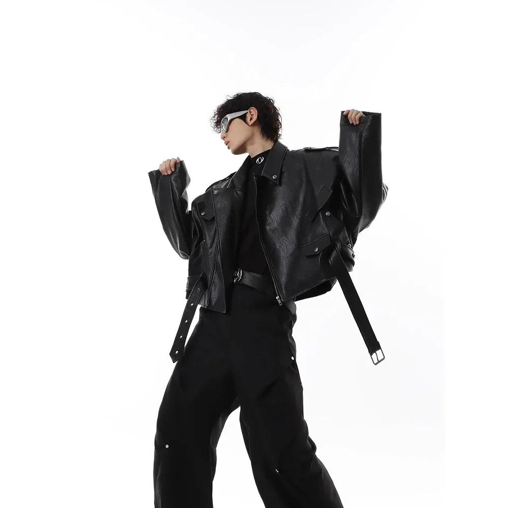 Casual Short Men's Motorcycle Jacket Rivet Design Spring Autumn Loose Fit Trendy Top Small Audience Design Sensation