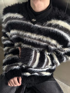 Men's Clothing Mohair Black And White Striped Design Plush Sweater Autumn And Winter Knitwear Top pullover pull homme hiver