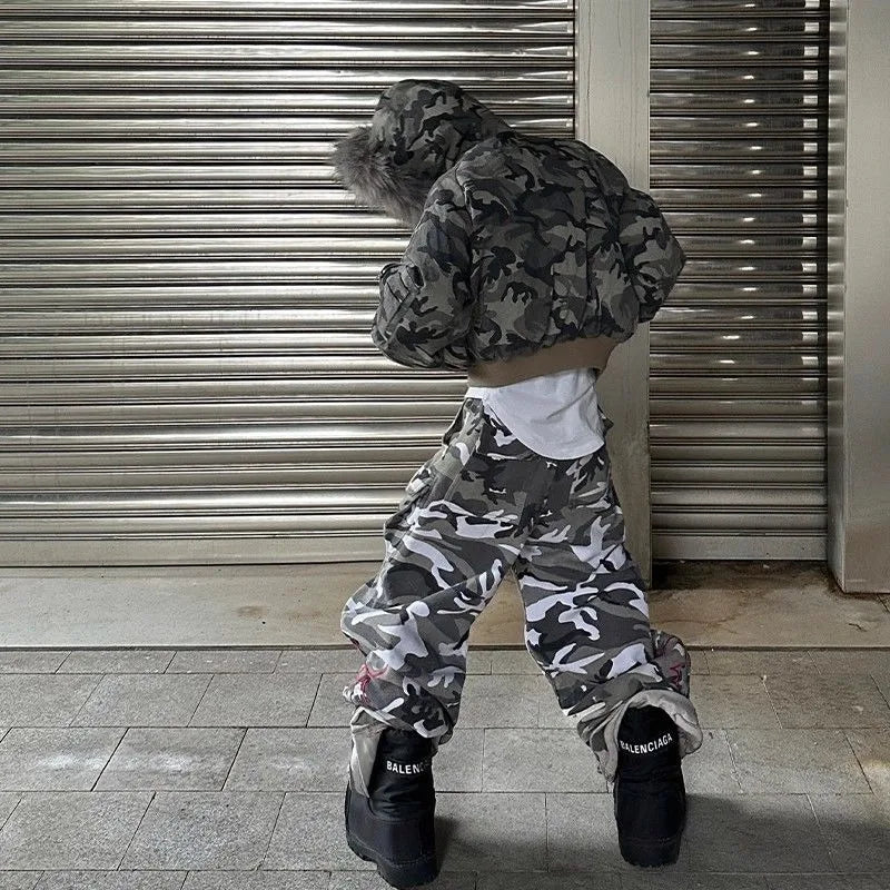 Washed Camouflage Raglan Sleeve Hooded jaket