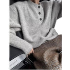 Men's Fashion Lazy Style Knitted Sweater Single Button Loose Henry Collar Winter Casual Outerwear Comfortable Soft Cotton