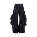 Long Baggy Black Pu Leather Wide Leg Cargo Pants