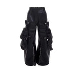 Long Baggy Black Pu Leather Wide Leg Cargo Pants