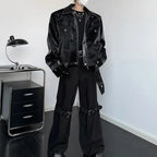 Y2K Mens Jacket Crocodile Pattern Shoulder Pads Leather Jacket Autumn Casual Breathable Youthful Retro Top Men's Clothing 2024