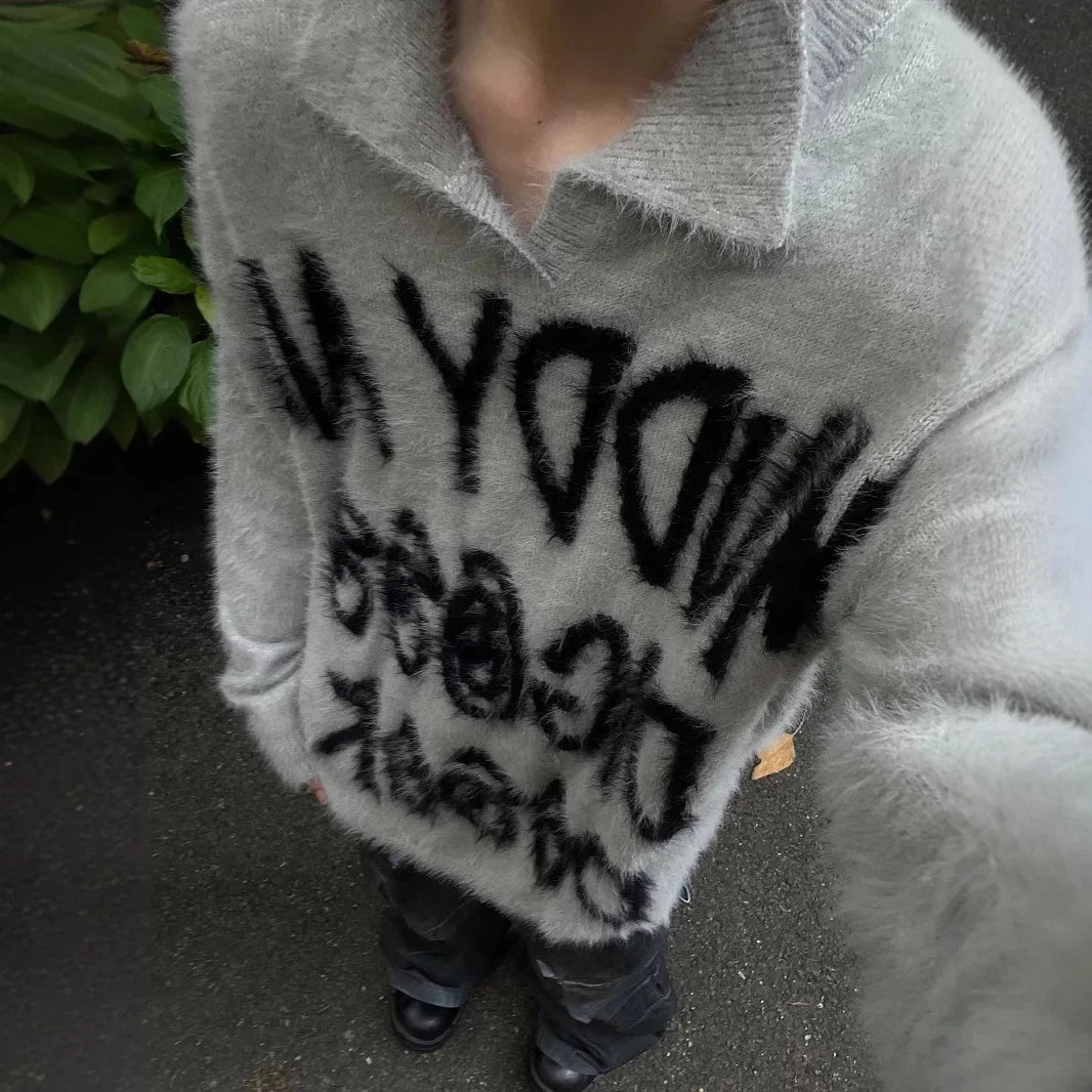 Retro American Color Block Letter Sweater