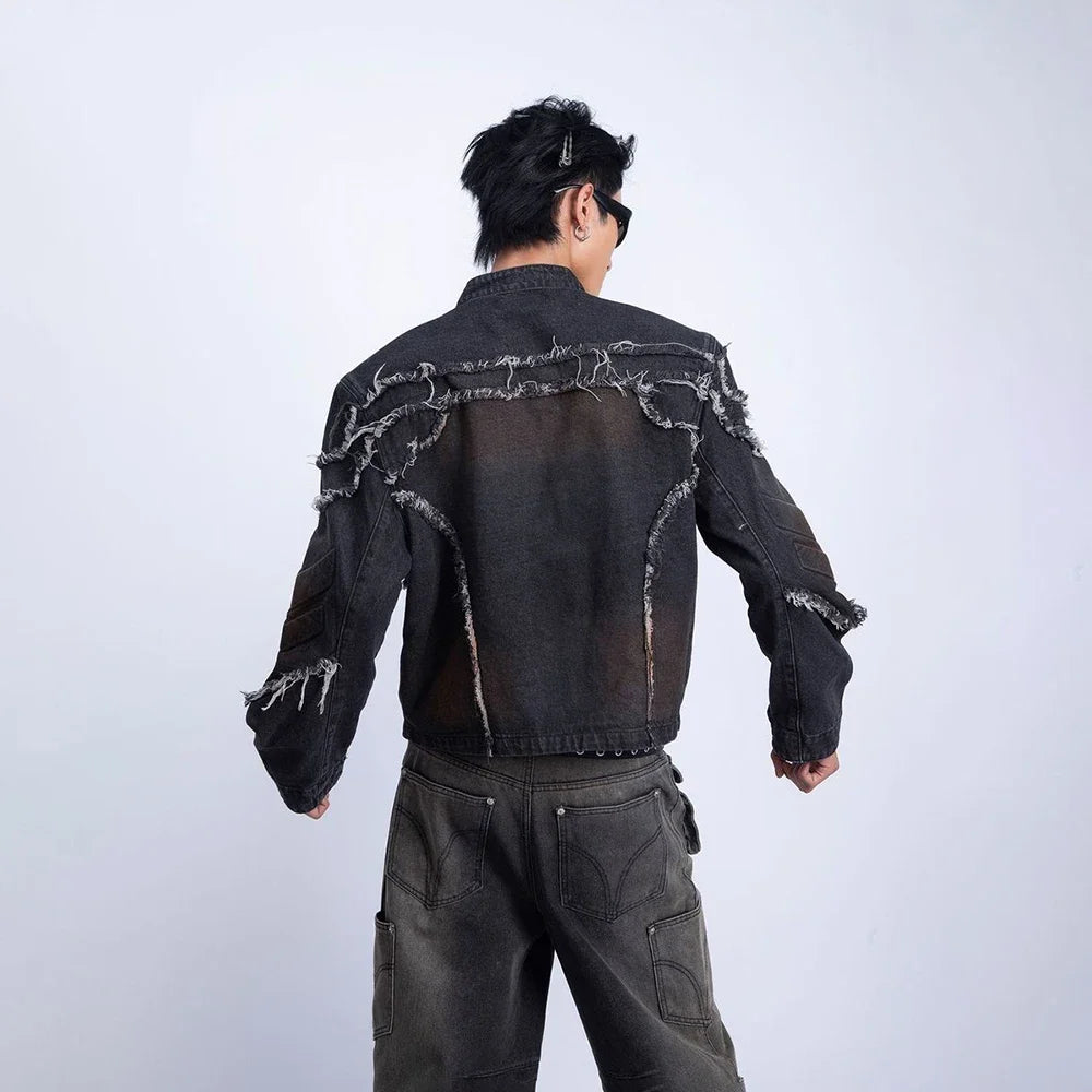 Mens Biker Tassel Raw Edge Jacket