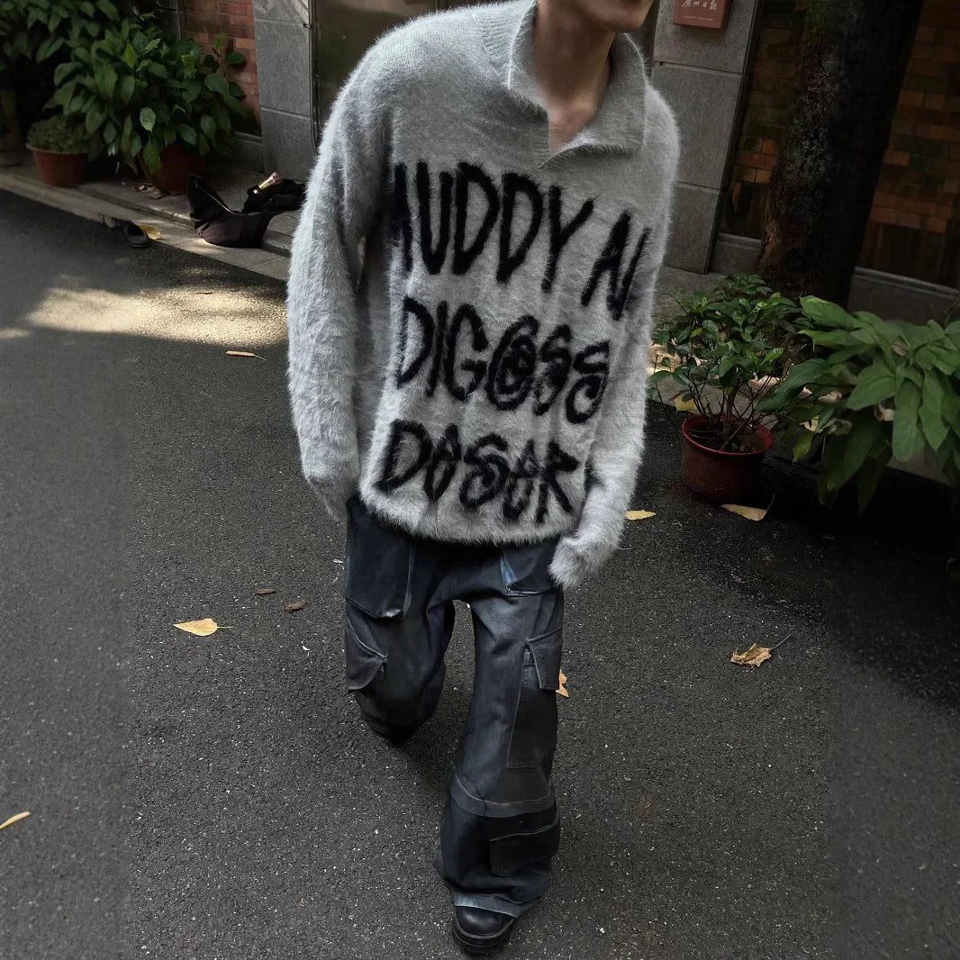 Retro American Color Block Letter Sweater