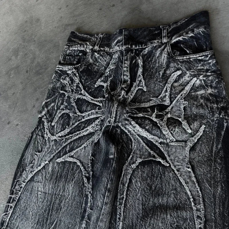 Y2K Ghost Jeans Vintage Relaxed Fit Unisex Jeans High-Street Spider Embroidery Hip-Hop Streetwear A