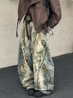 American Street Destruction Style Embroidered Denim Pants Oversized Retro Wash Personality Fashion Loose Casual Wide Leg Jeans