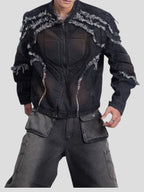 Mens Biker Tassel Raw Edge Jacket